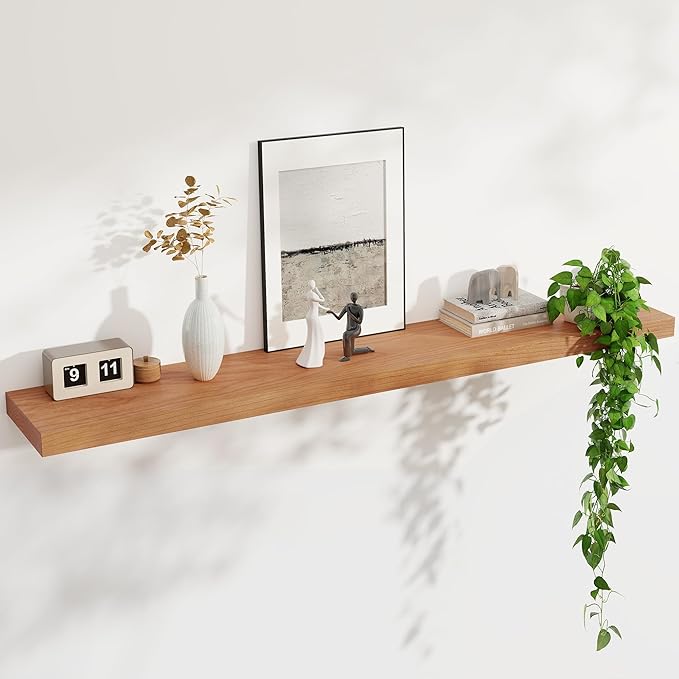 Floating Shelves for Wall, USA-Sourced Cherry Wood 55 Inch Long Wall Shelves, Natural Wooden Wall Mounted Picture Ledge Shelf, Nursery Book Storage Shelf Kids Bookshelf, Display Shelf for Bathroom