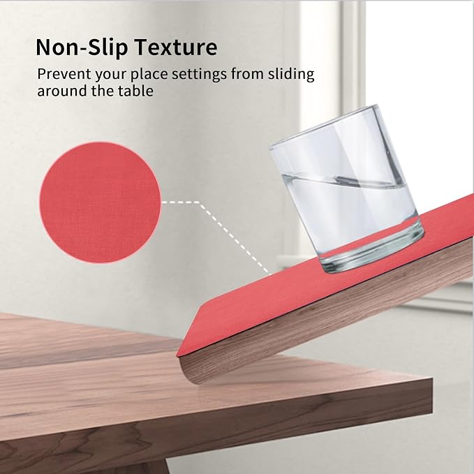 Maxpearl Faux Leather Placemats Set of 6, Light Red | Waterproof - Image 5