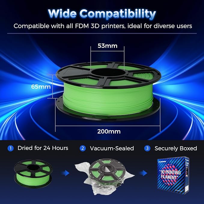 FLASHFORGE Rapid PLA Filament 1.75mm Luminous Green, 500mm/s High Speed Printing, Glow in The Dark 3D Printer Filament 1kg Spool, Dimensional Accuracy +/- 0.02mm, Brilliant, Long-Lasting Glow