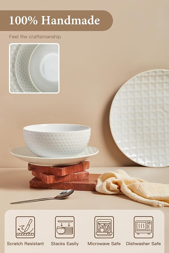 24 Piece Dinnerware Sets for 8, Premium Stoneware Plates and Bowls Sets - Image 5