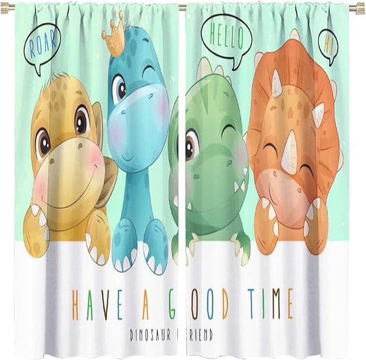Kids Dinosaur Curtains for Boys Girls Bedroom Decor Cartoon Dino Colorful Cute Funny Animal Printed Blackout Rod Pocket Window Drapes for Baby Nursery Playroom Living Room W21xL45in Decor