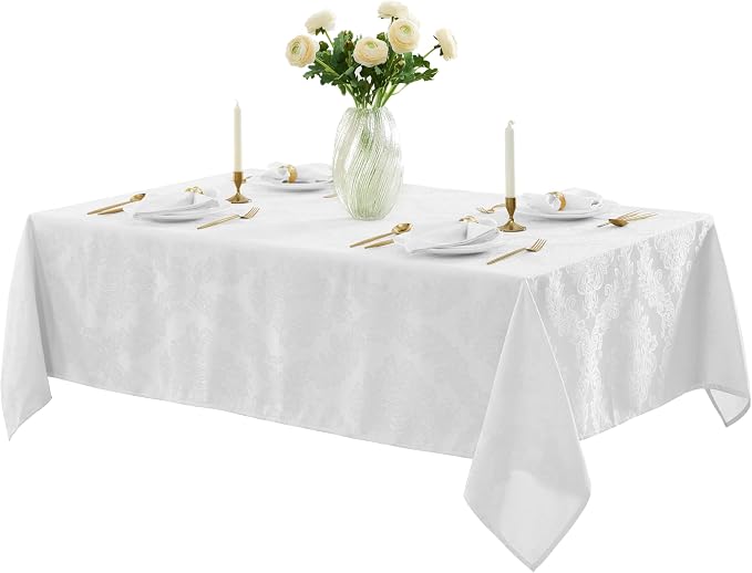 Newbridge Barcelona Luxury Damask Fabric Tablecloth, 60” Wide x 84” Rectangle - Image 4