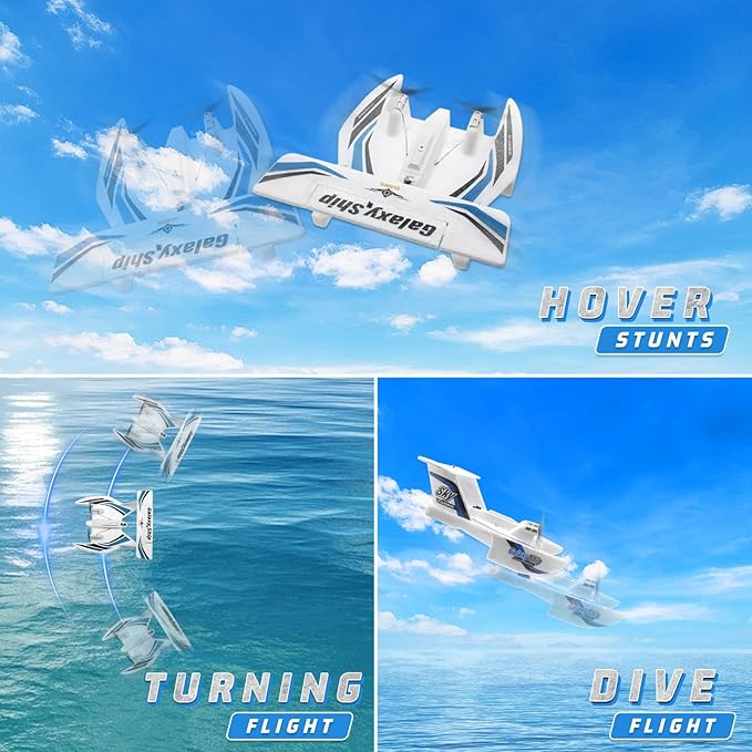 fisca Remote Control Airplane RC Amphibious Plane 2.4Ghz 3 Channel Foam Drone RTF Aircraft Take Off from Land and Water, with Gyroscope and 2 Batteries for Kids 14+ Years Old
