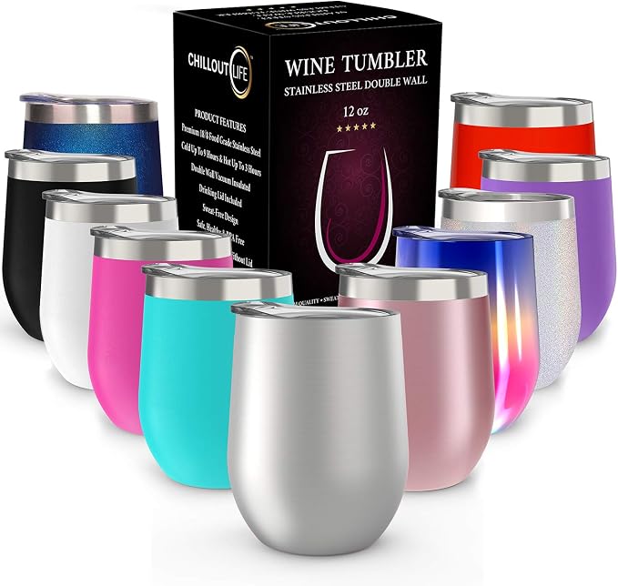CHILLOUT LIFE 12 oz Stainless Steel Wine Tumbler by CHILLOUTLIFE
