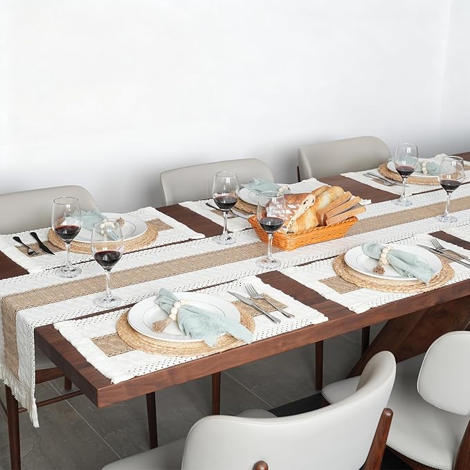 Placemats Set of 6 w/Charger Plates Table Mats Table Runner & Napkin Rings | - Image 7