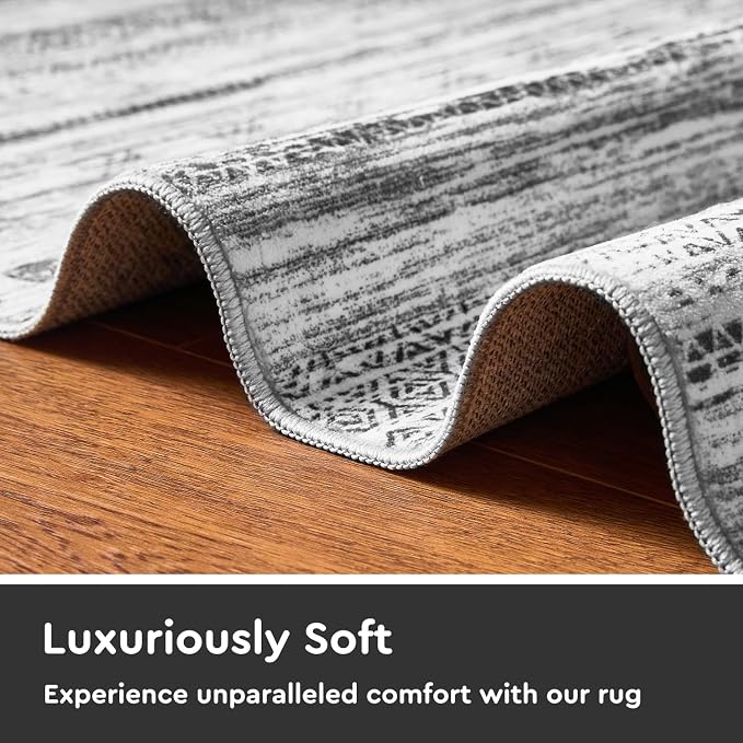 2x6 Runner Rug Machine Washable Non Slip Area Rug Distressed Neutral Moroccan - Image 4