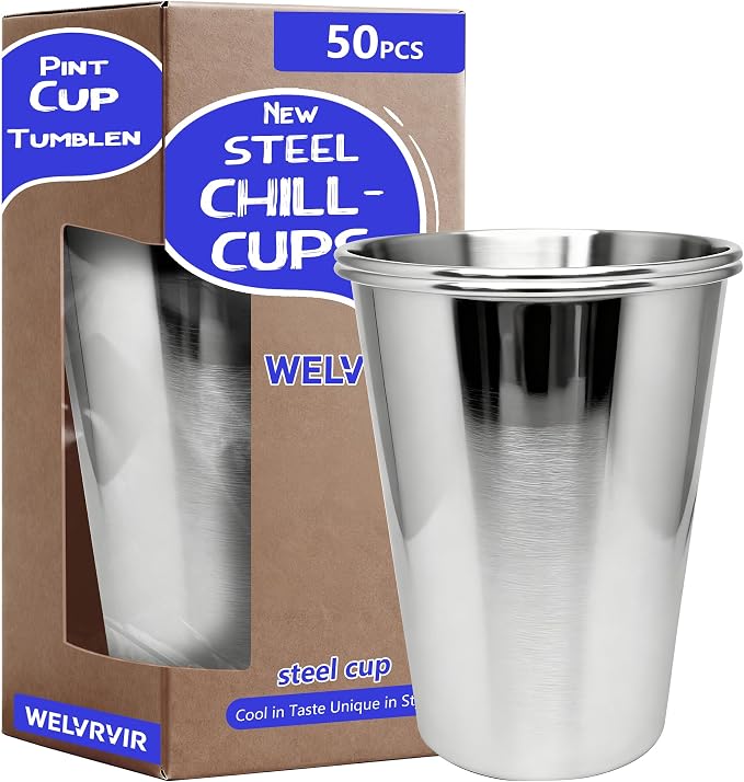 20oz 50PCS Stainless Steel Pint Cups, Reusable metal Cups, Drinking | Pint by Unknown