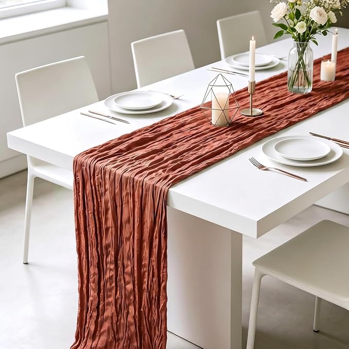 3 Pack Terractta Cheesecloth Table Runner 21 x 120 Inch Boho Gauze Sheer Table - Image 4