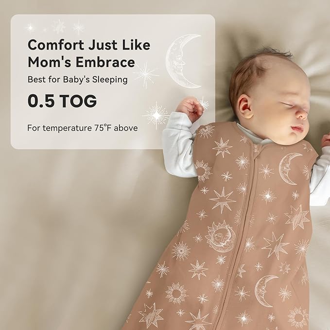 Baby Sleep Sack 6-12 Months 3 Pack 100% Cotton Lightweight 0.5 TOG Wearable Blanket Baby Sleep Bag with 2-Way Zipper for Newborn Infant Beige