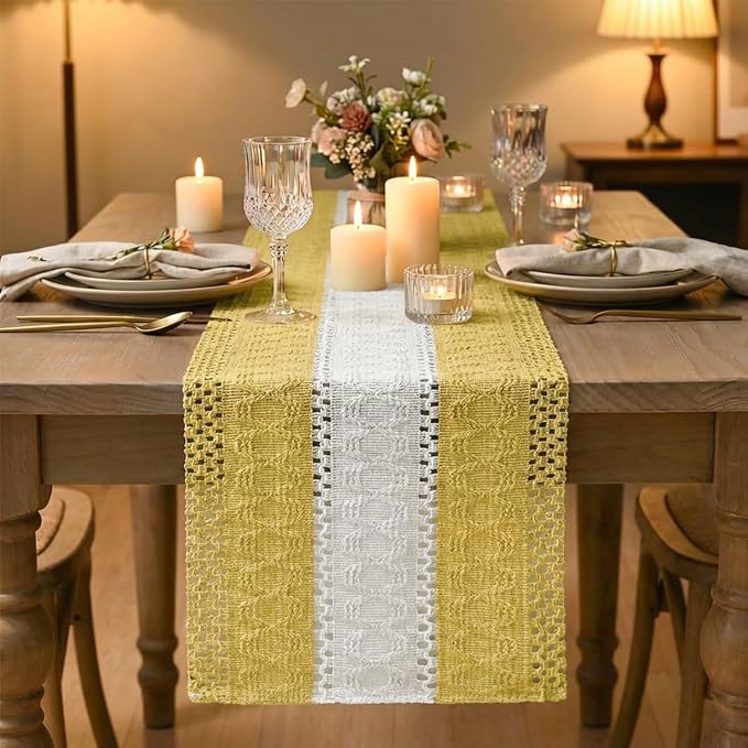 Artoid Mode Yellow Farmhouse Woven Table Runner 12x72 Inch | Holiday Rustic - Image 2