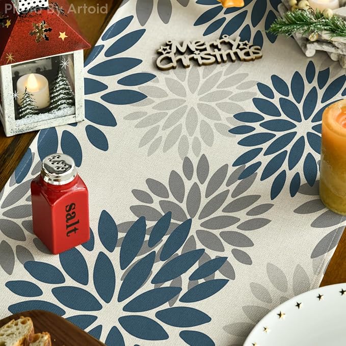 Artoid Mode Dahlia Aqua Floral Pinnata Flower Summer Table Runner, Seasonal - Image 3