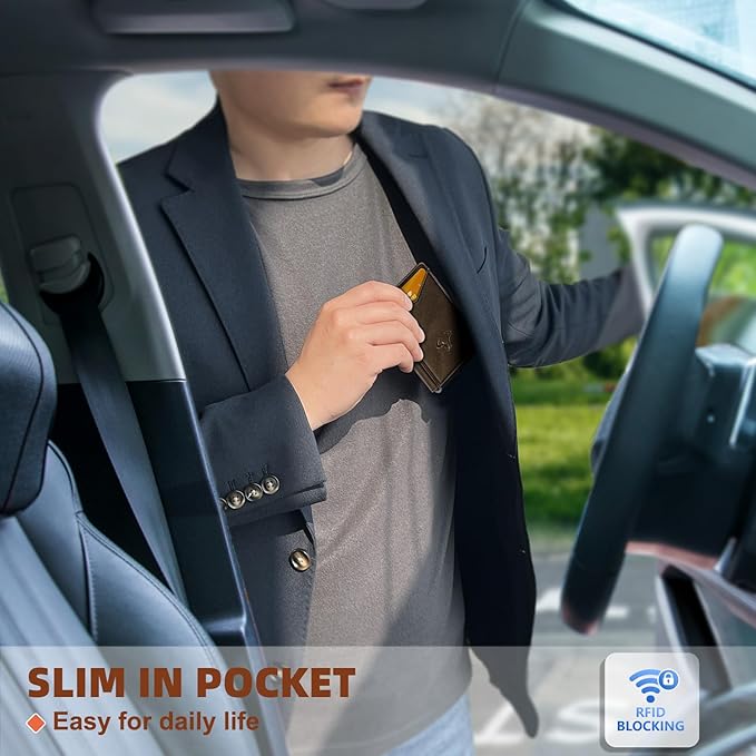 BULLIANT Men Wallet,Money Clip Wallet Slim For Gift Men 9Cards-Metal Credit Card Case in Magnetic Leather Flip