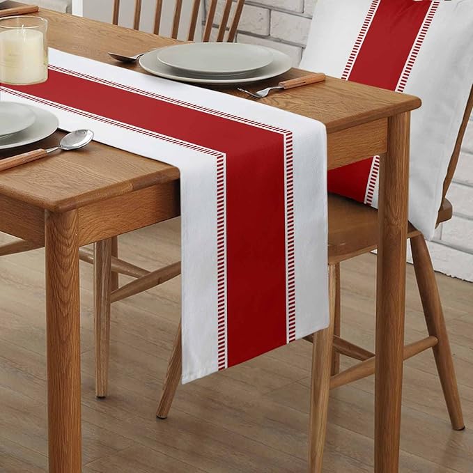 Red Stripes Table Runners, Cotton Linen Farmhouse Table Runner Dresser Scarves - Image 2