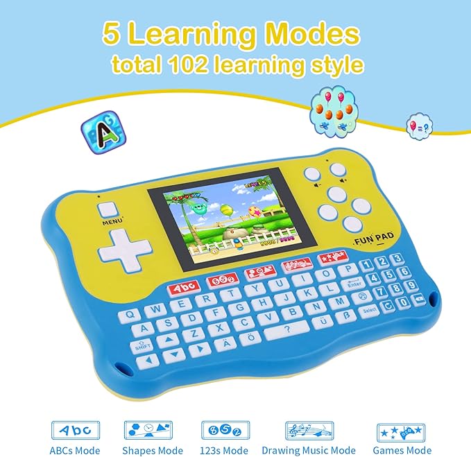 Kids Tablet/Baby Learning Pad with 102 Activities/Toddler Tablet with ABC/Words/Music/Math Interactive Educational Electronic Toys Gifts Handheld Game for Preschool Boys Girls Ages 3-12 (Blue-)