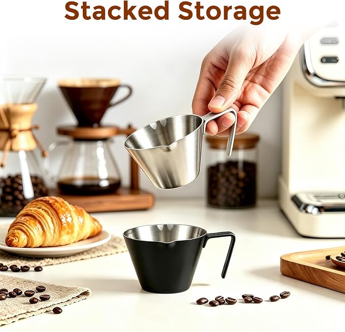 3 Pc Stainless Steel Espresso Shot Cups, 3.4oz/100ml, V-Shaped Mouth - Image 3