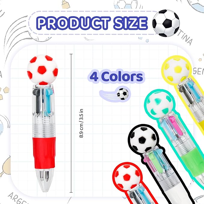 30Pcs Mini Multicolor Pens in One 4-in-1 Cute Pens Bulk for Kids, Ballpoint Pen for Birthdays and Children's Parties, Fun Gifts Assorted Ink Kawaii Pen(Soccer)