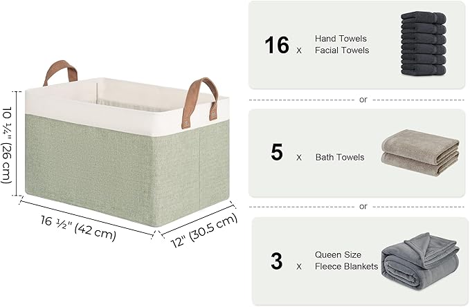 StorageWorks Storage Bins, Fabric Storage Bins for Shelves, Large Storage Baskets with Metal Frame, Closet Baskets and Bins with Handles, Green and White, 2-Pack