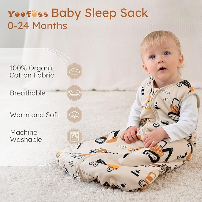 Yoofoss Baby Sleep Sack 6-12 Months, 1.5 Tog Baby Wearable Blanket with 2-Way Zipper, 100% Cotton Organic Fabric Winter Infant Sleeping Sack, Warm Soft Comfy