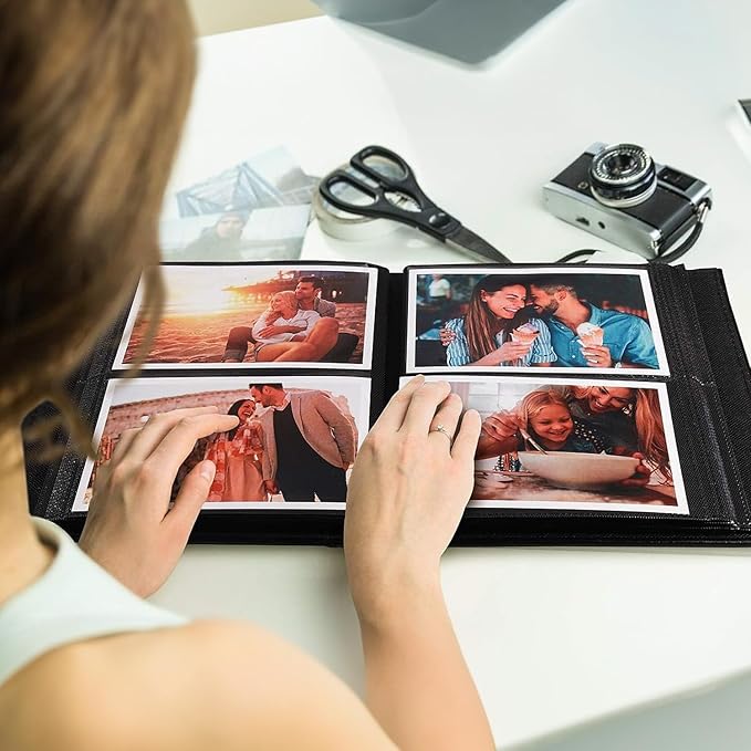 RECUTMS Photo Album 4x6 200, Leather Cover Slide In Photo Album for Family Wedding Children Holiday Anniversary Pictures Album (Black)