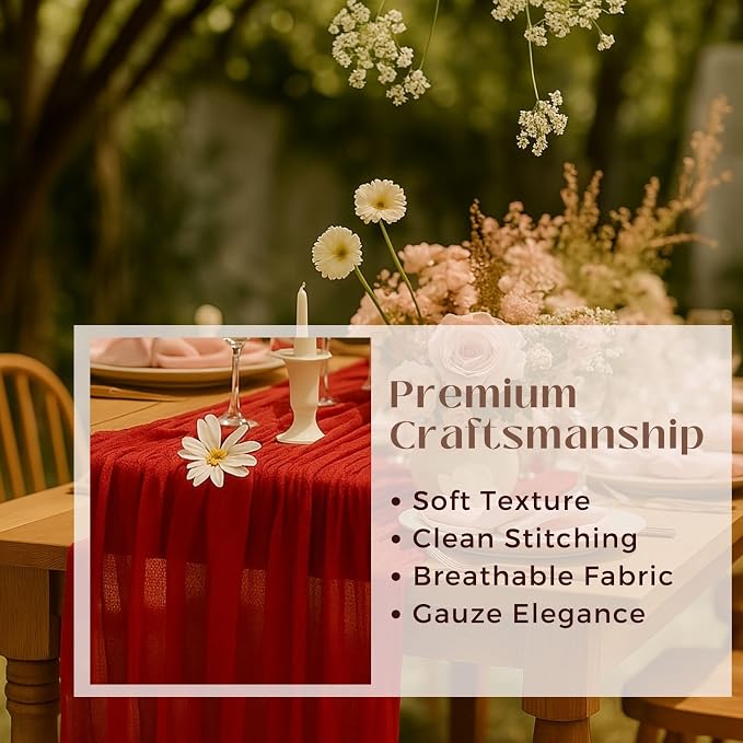 10FT Red Cheesecloth Table Runner 120 Inch Rustic Boho Gauze Cheese Cloth Table - Image 3