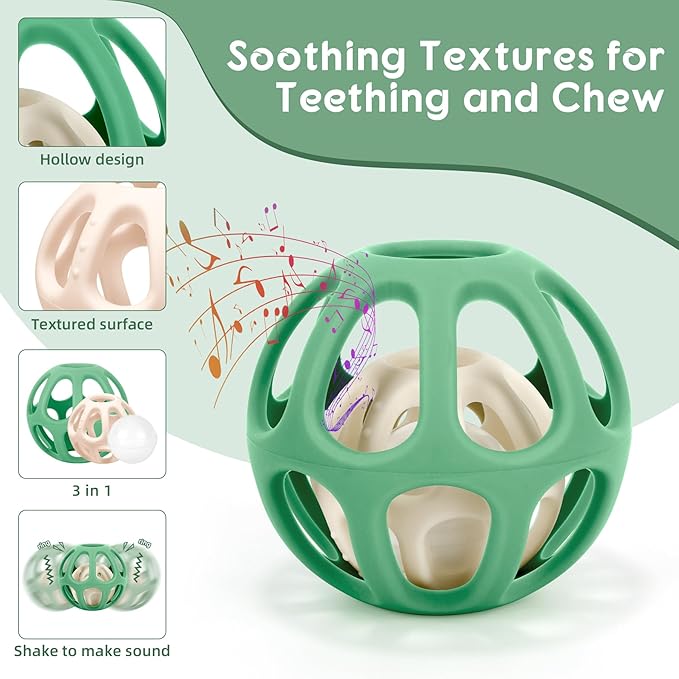 MCGMITT Baby Montessori Sensory Toys for 0-6 6-12 Months, Easy Grasp Food Grade Stretchy Silicone Baby Teether Teething Rattle Toys, BPA-Free Infant Teether Ball Chew Rattle Toys Shower Gifts