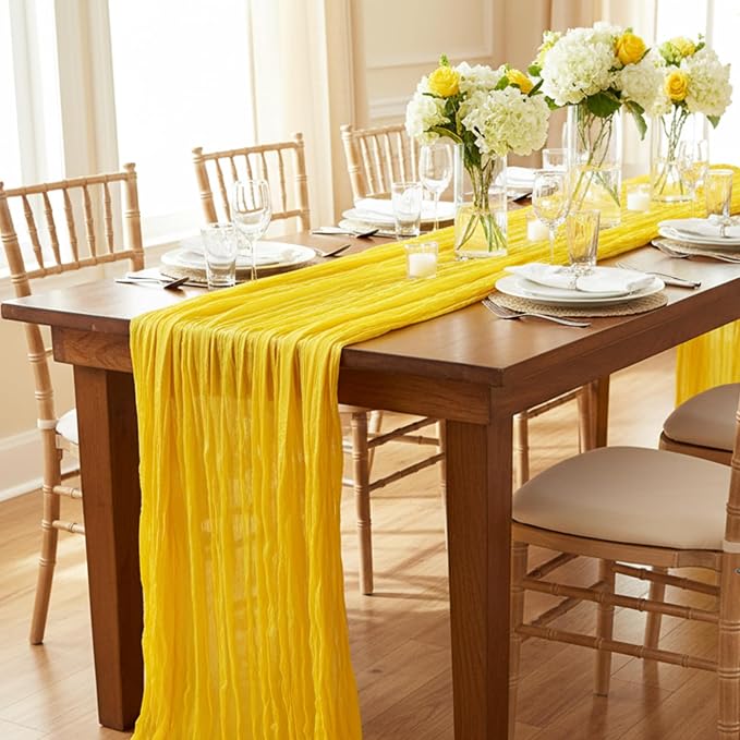 3 Pack Yellow Cheesecloth Table Runner 120 Inch Boho Wedding Decor | - Image 8