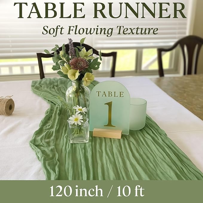 12 Pack Sage Green Cheesecloth Table Runners – 10FT Rustic Gauze Bulk Set - Image 2
