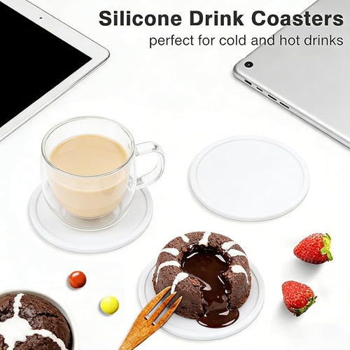 2 Pack Silicone Coasters for Drinks, Round White Coasters - Image 2