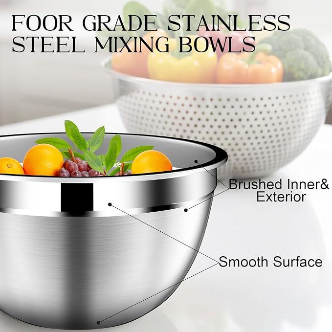DUTZUN Mixing Bowls with Lids Set, Stainless Steel Mixing Bowl Set with Colander - Image 8