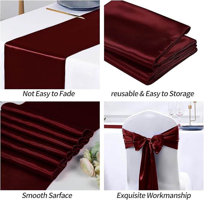 SiinvdaBZX 12 Pcs Burgundy Satin Table Runner 12 x 108 inches Long | Bright - Image 6