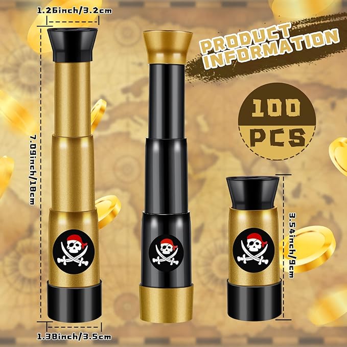 Deekin 12 Pcs Pirate Telescope for Kids Pirate Party Favors Accessories Telescope Toys Spyglass Mini Treasure Hunt for Boat Halloween Birthday Party Supplies
