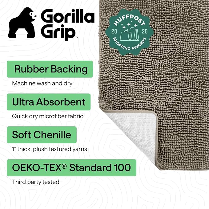 GORILLA GRIP Bath Rug Mat 44x26, Thick Soft Absorbent Chenille, Quick Dry - Image 2