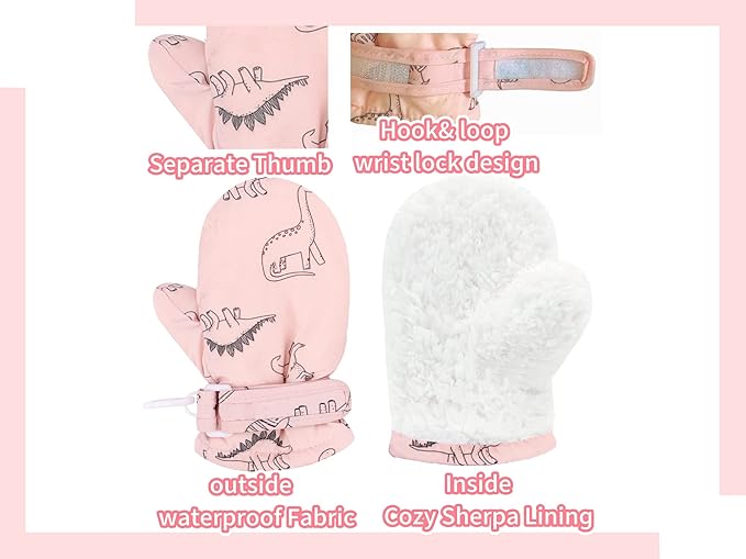 Toddler Gloves Kids Mittens Winter Warm Lined Fleece Gloves Waterproof Snow Baby Mitten for Boys Girls