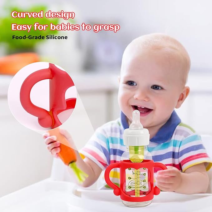 HUAKENER Silicone Baby Bottle Handles (4 Pack) - Easy Grip Holder for Dr. Brown Narrow Bottles - BPA Free