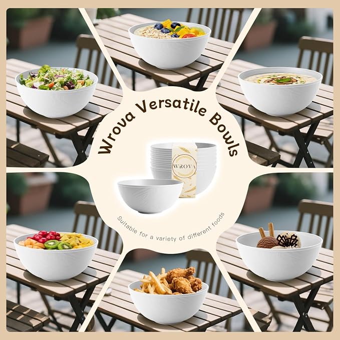 White Wheat Straw Bowls for Cereal and Salad, Alternative Plastic Bowls Set of 6 - Image 5