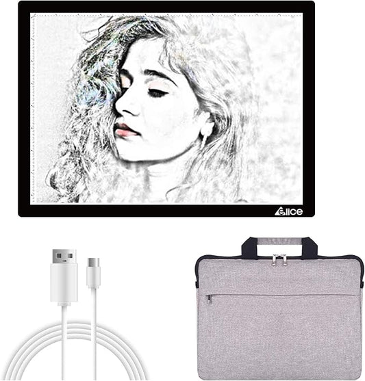 LED Light Pad, ELICE A4 Wireless Battery Powered Light Pad Artcraft Tracing Pad Light Box Dimmable Brightness Rechargeable Light Board with Bag for Artists Drawing Sketching Animation X-ray Viewing