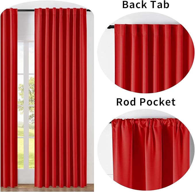 Joydeco Custom Blackout Curtains for Bedroom, 1 Panel Room Darkening Curtains & Drapes for Living Room Window Rod Pocket Back Tab (Custom Size,Red)