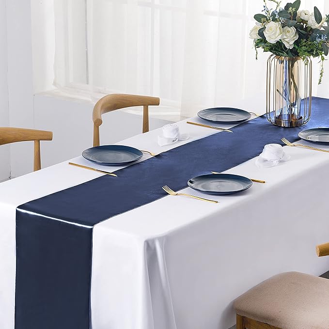 SiinvdaBZX 4 Pcs Navy Blue Satin Table Runner 12 x 108 inches Long | Bright - Image 2