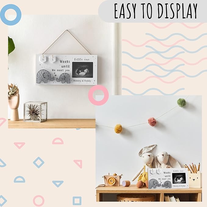 Baby Sonogram Picture Frame w/ Baby Countdown Weeks - Standard 4x3 Ultrasound Photo - Pregnancy Announcements Ideas - Gender Reveal - New Mom Expecting Parents Keepsake