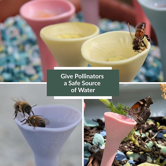 5 Pack, Bee Watering Station, 100% Handmade Porcelain, Bee and Butterfly Feeder - Image 5