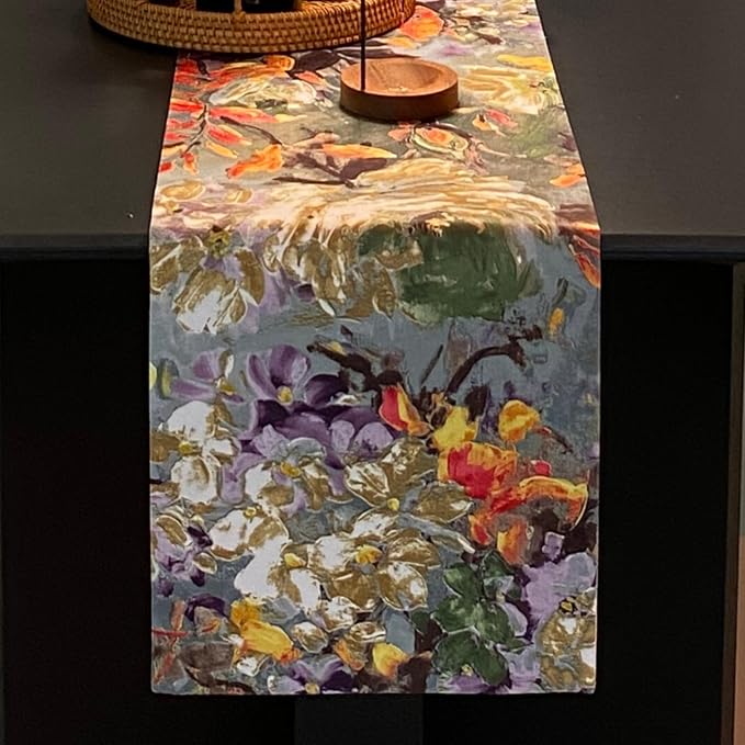 Green Table Runner 12 x 108 Inch, Waterproof Print Floral Table Runners by ZIWUROAD