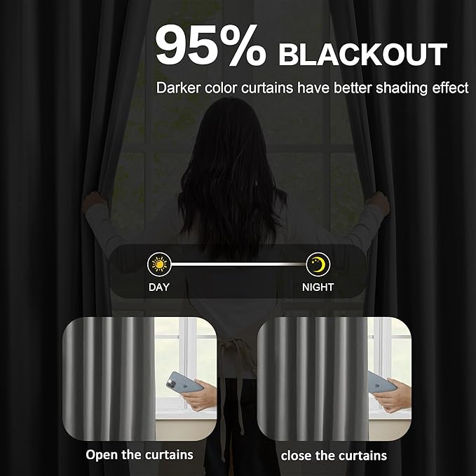 KEQIAOSUOCAI Grey Pinch Pleat Curtains & Drapes 63 Inches Long 2 Panels Set, Privacy Darkening Sound Dampening Window Treatment for Bedroom Vertical Draft Blackout Blinds for Living Room 80 by 63