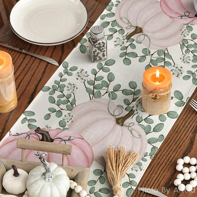 Artoid Mode 210 GSM Fall Table Runner 13x72 Inch Home Party Decor | Pink - Image 7