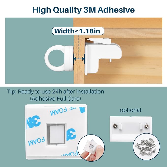 Inaya Magnetic Cabinet Locks for Baby Proofing, 6 Locks & 1 Key, Child Proof Magnet Locks for Cabinets & Drawers with Invisible Design, 3M Adhesive for Easy Installation - No Drill & Tools Needed