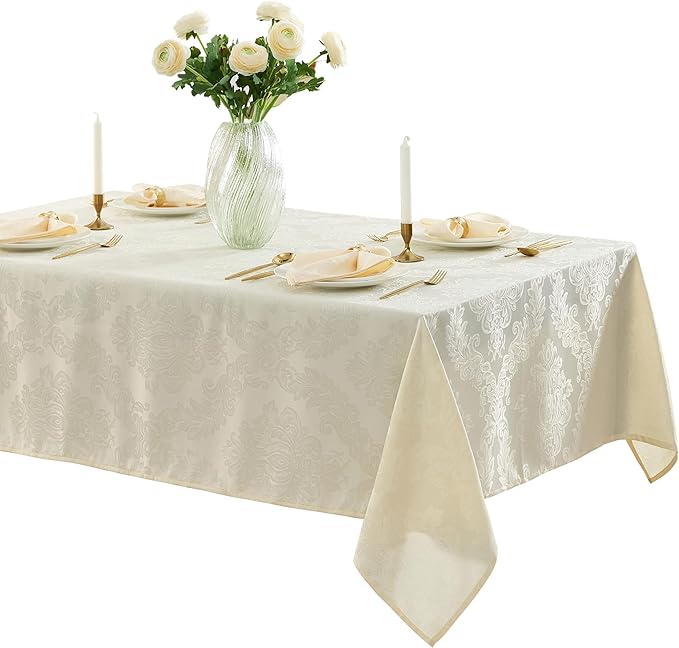 Newbridge Barcelona Luxury Damask Fabric Tablecloth, 60” Wide x 102” Rectangle by HomeBargainsPlus