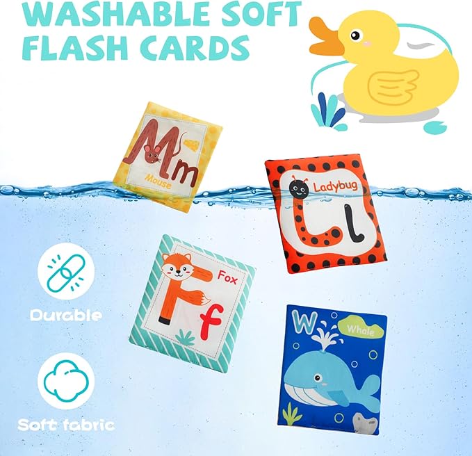 Jollybaby Soft High Contrast ABC Alphabet/Letters Flash Cards for Baby 0-3-6-9-12-18 Month, Reusable Cloth Fabric Curious Flashcards for 1 Years Old
