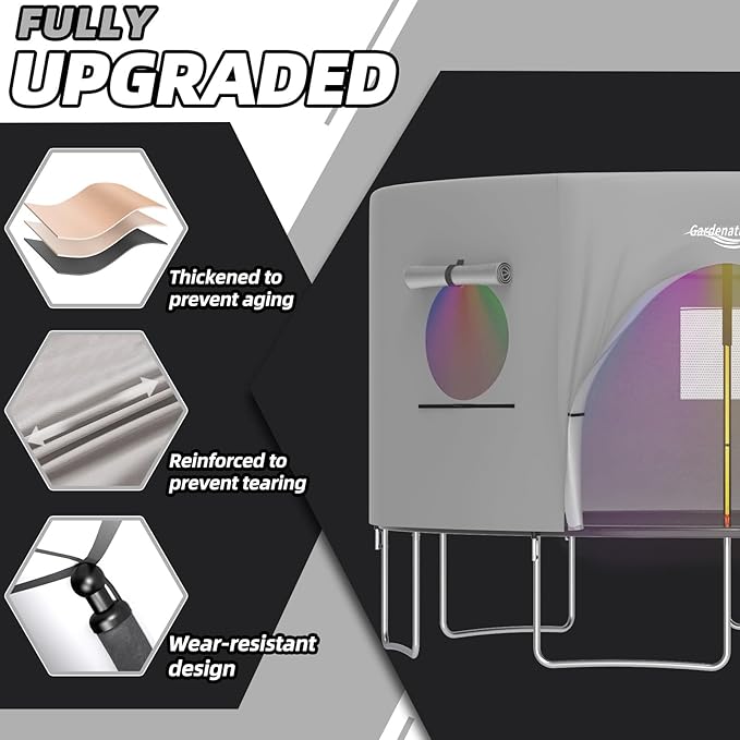 Gardenature 10FT/12FT/14FT Trampoline Tent(Tent Only), Fit Round Trampolines, Shade Cover with LED Light, Outdoor Trampolien Accessories, Anti-Tear, Beige