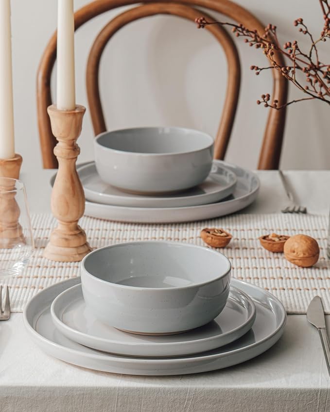 Famiware Milkyway 24-Piece Stoneware Plates and Bowls, Light Gray | Dinnerware - Image 3