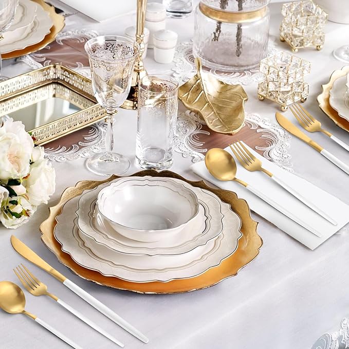 VANVRO Matte White Gold Silverware Set, 40-Piece Stainless Steel Flatware Set - Image 6