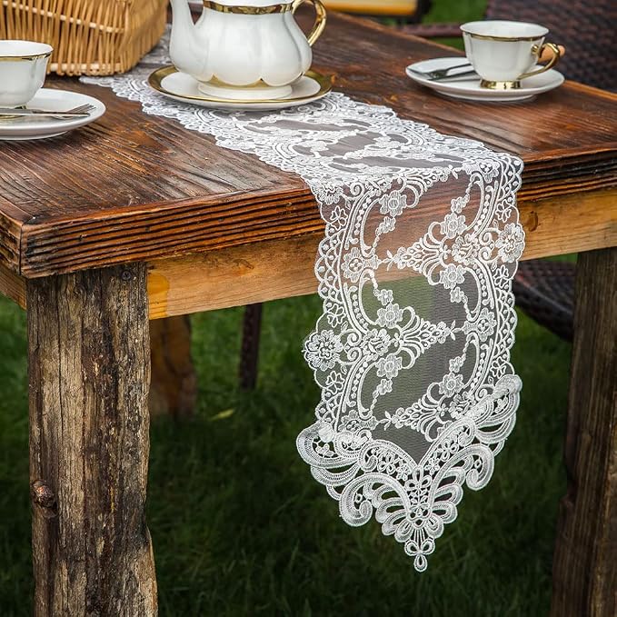 ARTABLE White Lace Table Runner Macrame Vintage Dresser Scarf 10 x 59 Inch | - Image 4